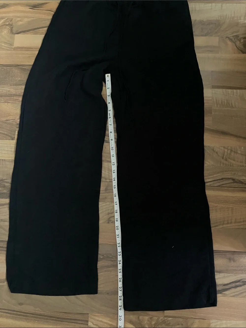 H and M black viscose linen blend wide leg drawstring  waist pants women’s Sz M
